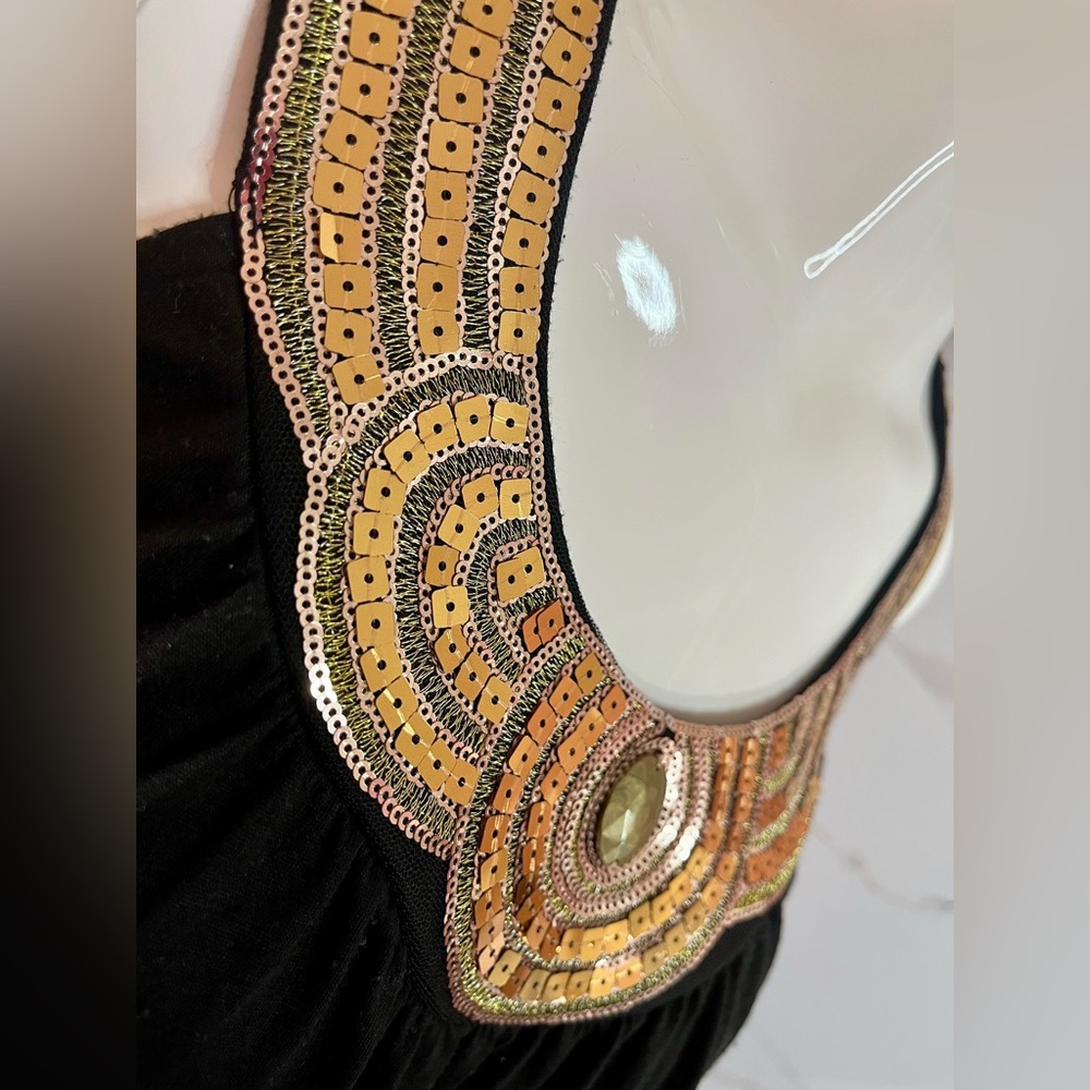 Majora Flowy Black Sleeveless Tank Gold Beaded Yoke Size L